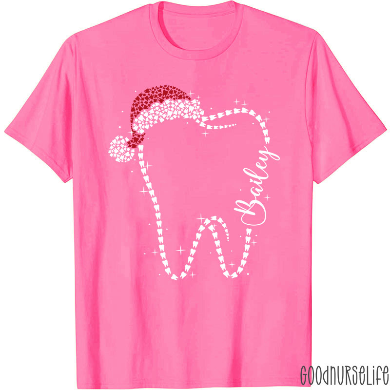 Personalized Festive Tooth Santa Hat T-Shirt