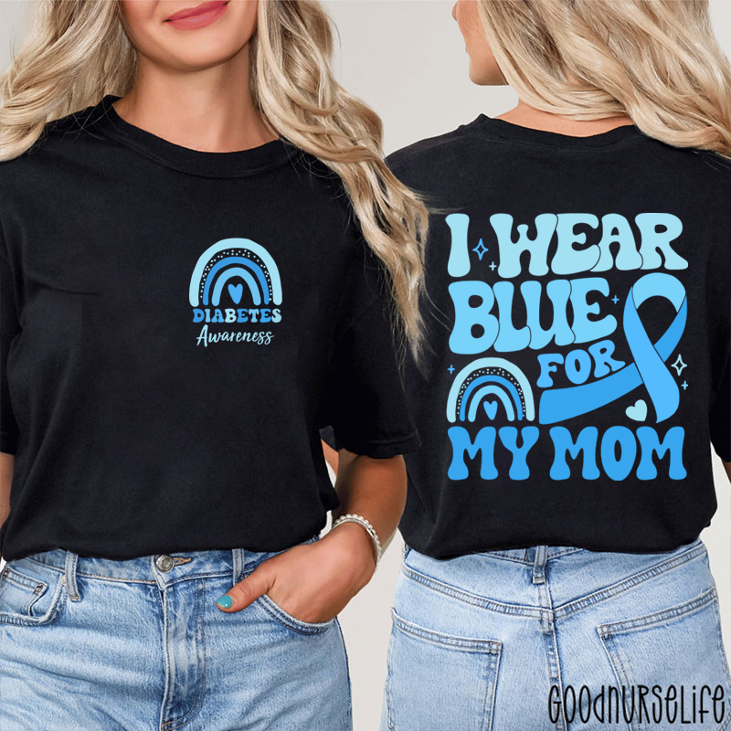 Personalized Diabetes Awareness Blue Rainbow Nurse Two Sided T-Shirt