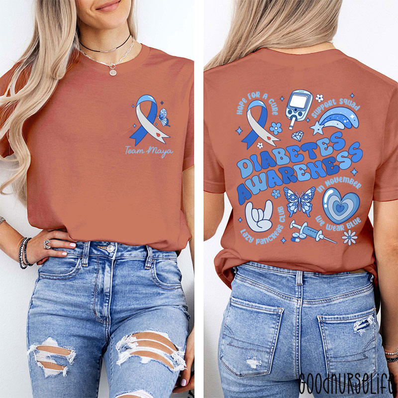 Personalized Festive Blue Diabetes Awareness Two Sided T-Shirt