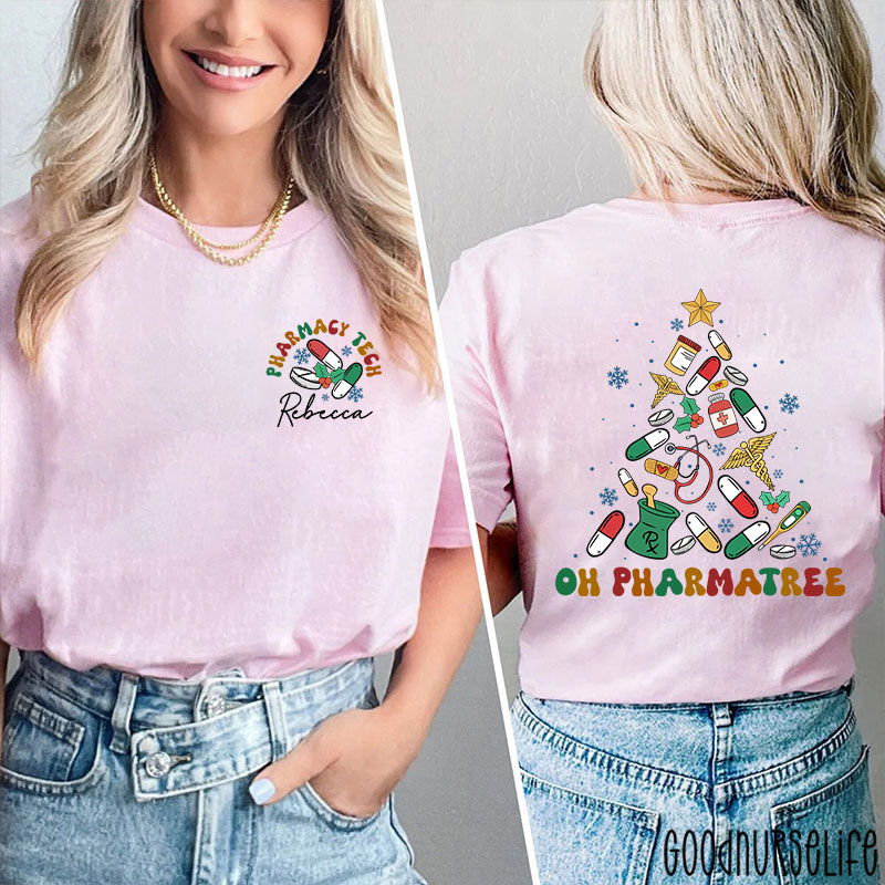Personalized Oh Pharmatree Festive Medication Tree Two Sided T-Shirt