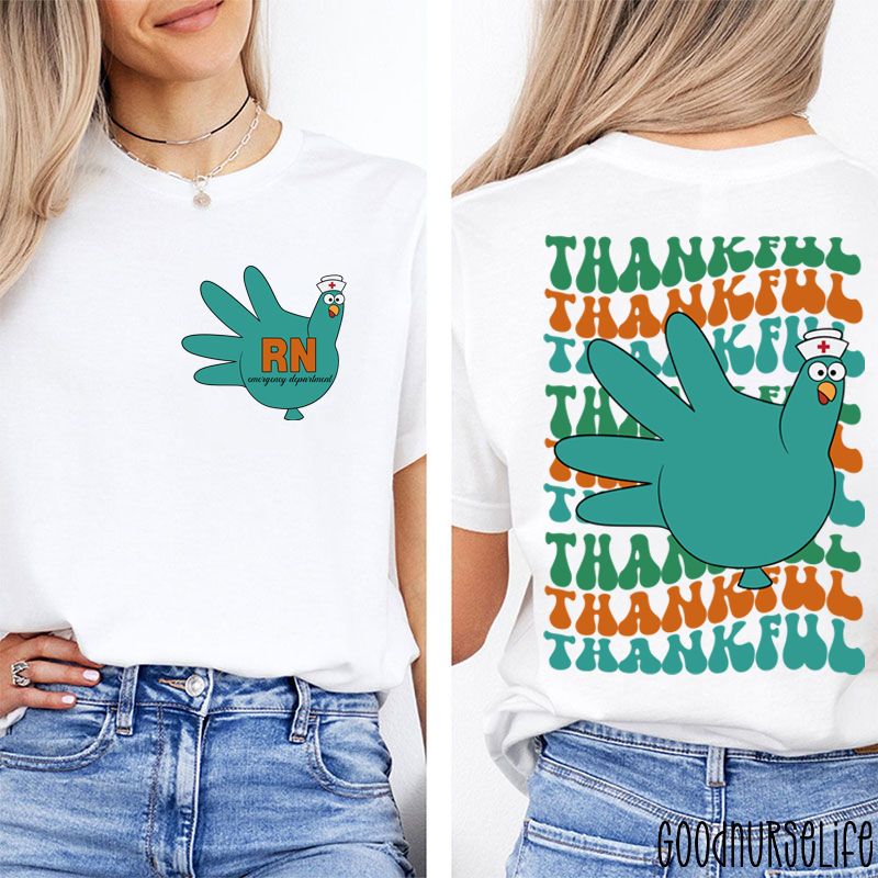 Personalized Thankful Nurse Turkey Nurse Two Sided T-Shirt
