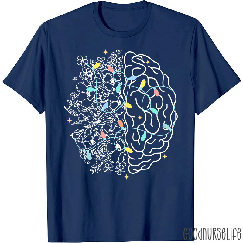 Christmas Lights Flowers And Brain Nurse T-shirt