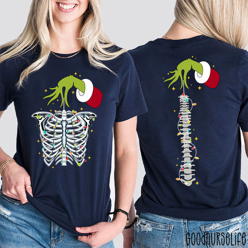 Hand With Festive Spine Lights Two Sided T-Shirt