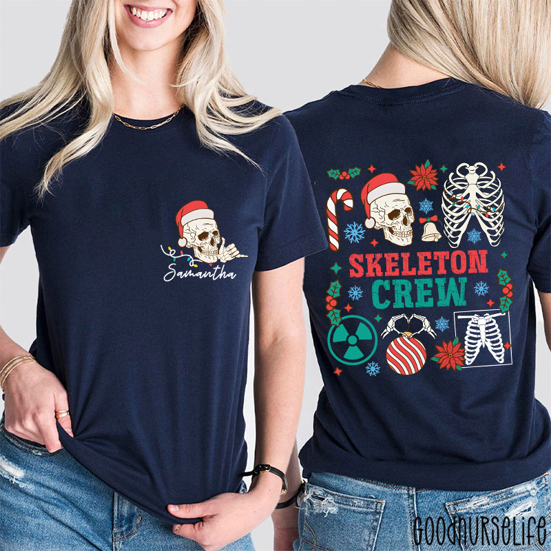 Personalized Name Skeleton Crew Radiology Two Sided T-Shirt