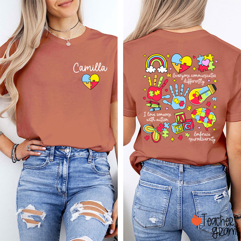 Personalized Name Everyone Communicates Differently Two Sided T-Shirt