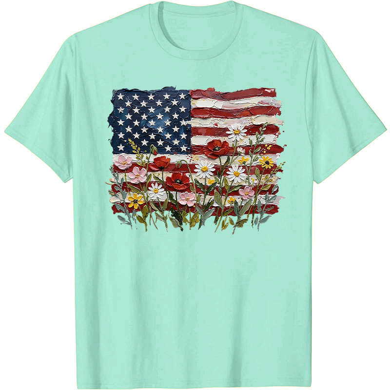 American Flag Floral Nurse T-Shirt