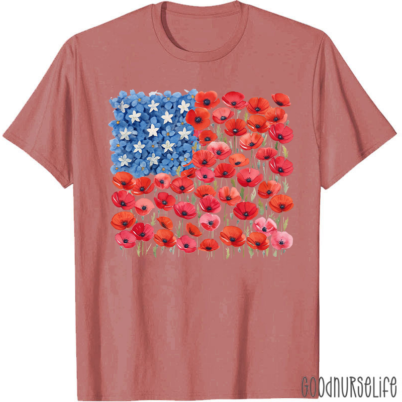 Floral USA Flag 250th Anniversary Nurse T-Shirt