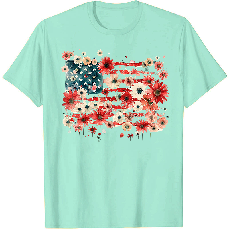 American Flag Floral Nurse T-Shirt