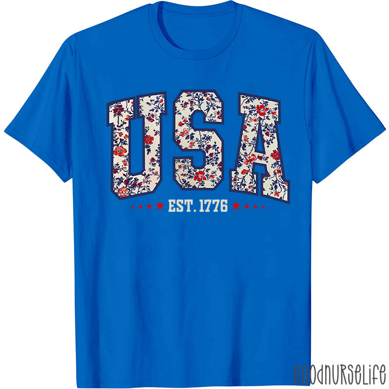 Retro Floral USA Nurse T-Shirt