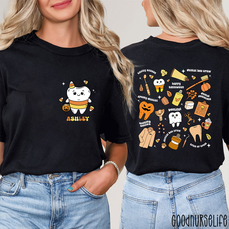 Personalized Halloween Spooky And Cute Dental Two Sided T-Shirt