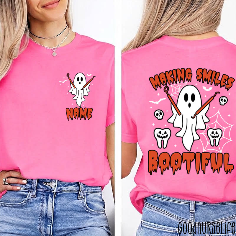 Personalized Making Smiles Bootiful Halloween Dental Ghost Two Sided T-Shirt