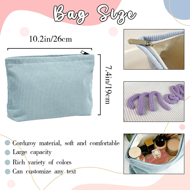 Personalized Name Corduroy Preppy Teacher Makeup Bag