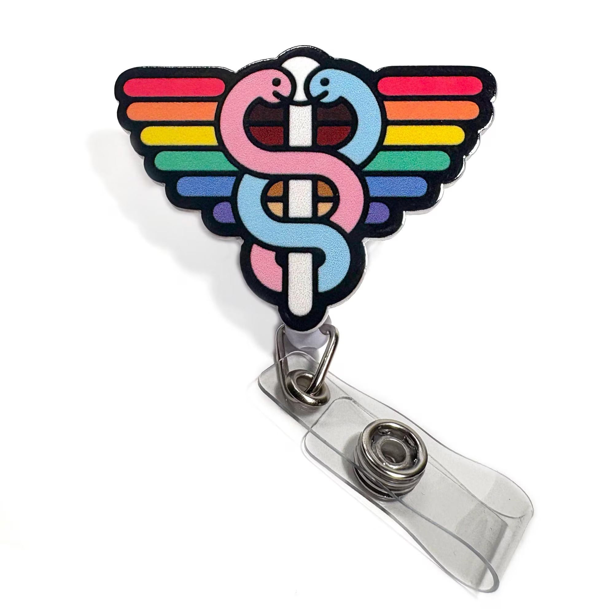 Rainbow Pride Caduceus Badge Reel