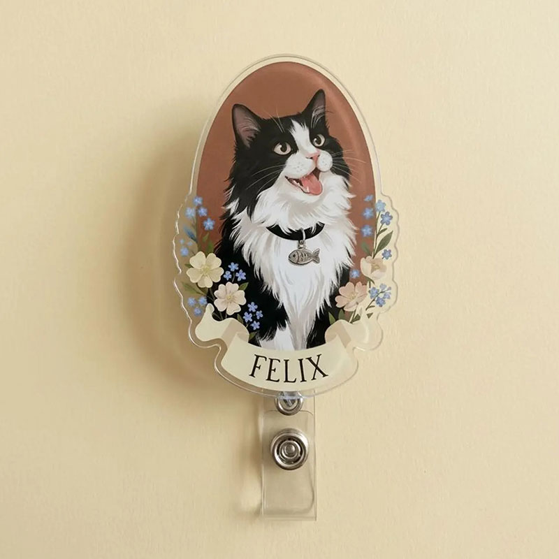 Personalized Cute Pet And Flower Badge Reel