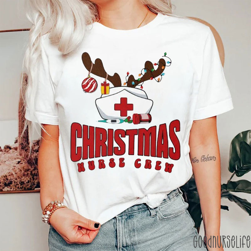 Antlers Christmas Nurse Crew T-Shirt