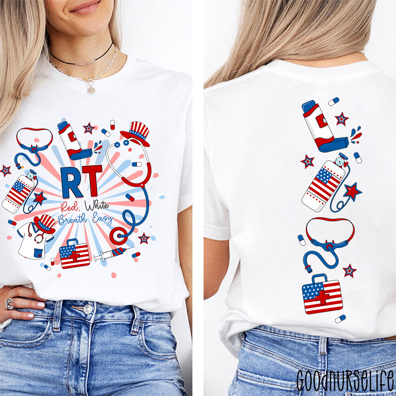 RT Red White Breath Easy Two Sided T-Shirt