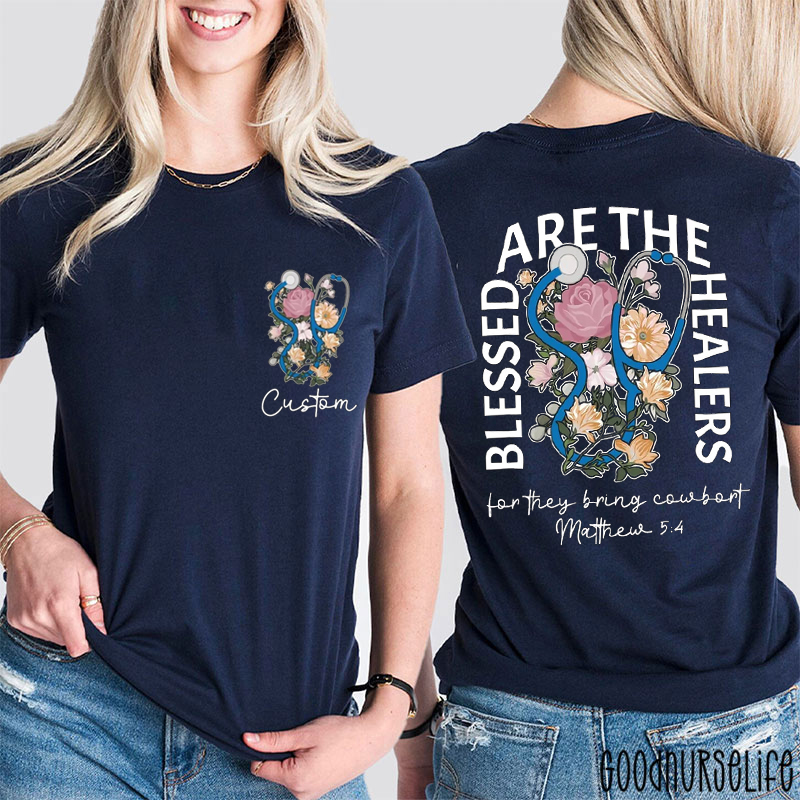 Personalized Floral Christian Bible Verse Nurse Two Sided T-Shirt