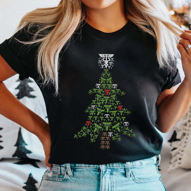 Rod of Asclepius Christmas Tree Nurse T-Shirt