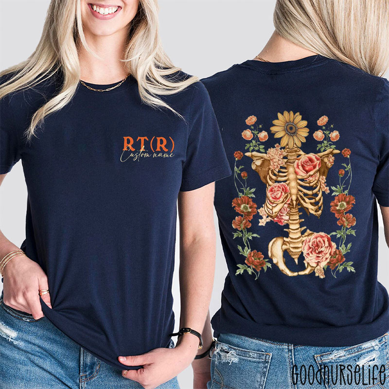 Personalized Anatomical Floral Skeleton And Flowers Two Sided T-Shirt