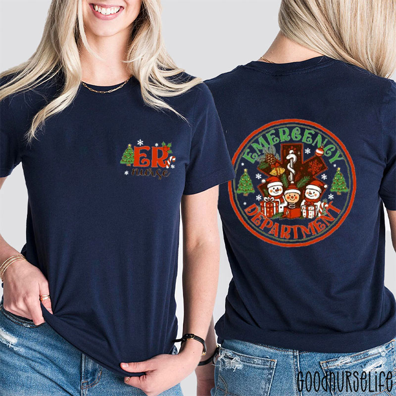 Snowmen And Caduceus Festive Nurse Two Sided T-Shirt