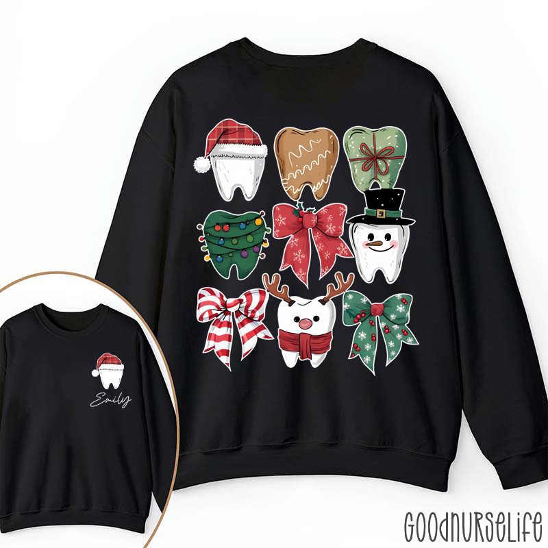 Personalized Christmas Dental Festive Tooth Nurse Two Sided Sweatshirt