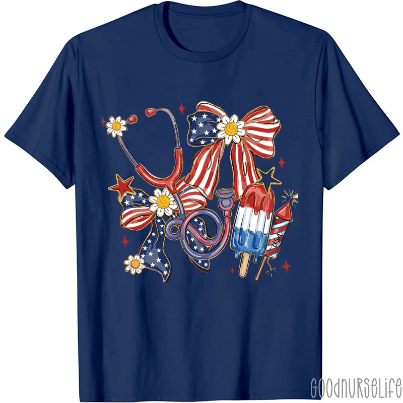Coquette Bow Patriotic Nurse T-Shirt