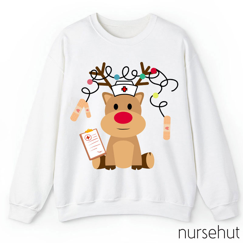 Cute Plush Elk Is Waiting For Christmas To Come Nurse Sweatshirt