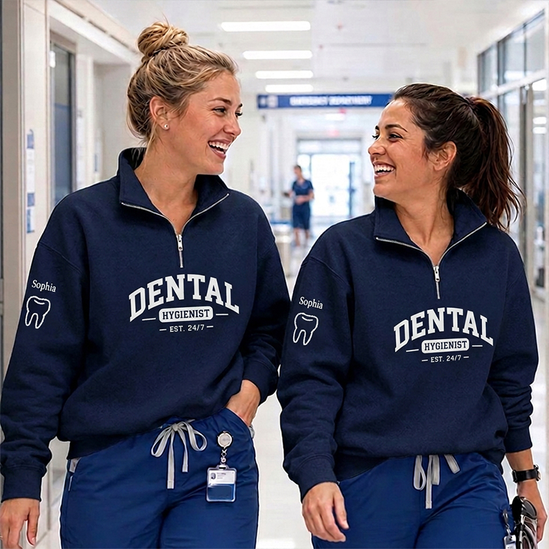 Personalized Dental Hygienist Tooth Quarter Zip Sweatshirt