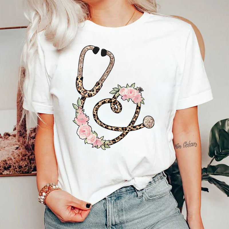 Nurse Leopard Stethoscope Nurse T-Shirt