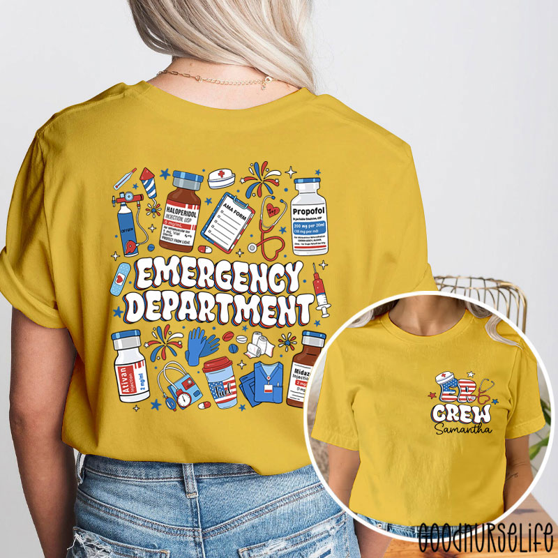 Personalized ER Crew Emergency Department Two Sided T-Shirt