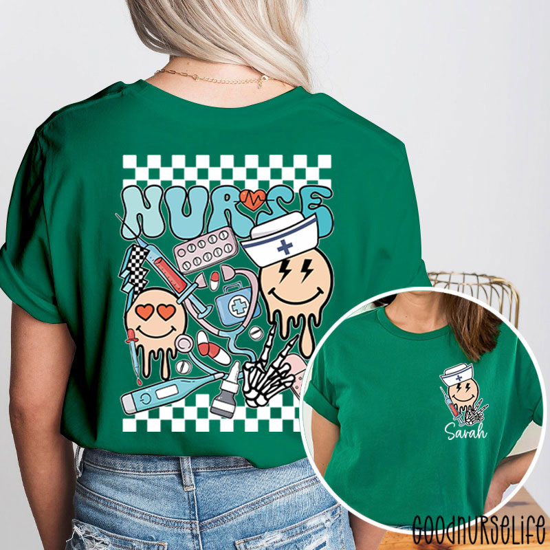 Personalized Melting Smiley Face Nurse Two Sided T-Shirt