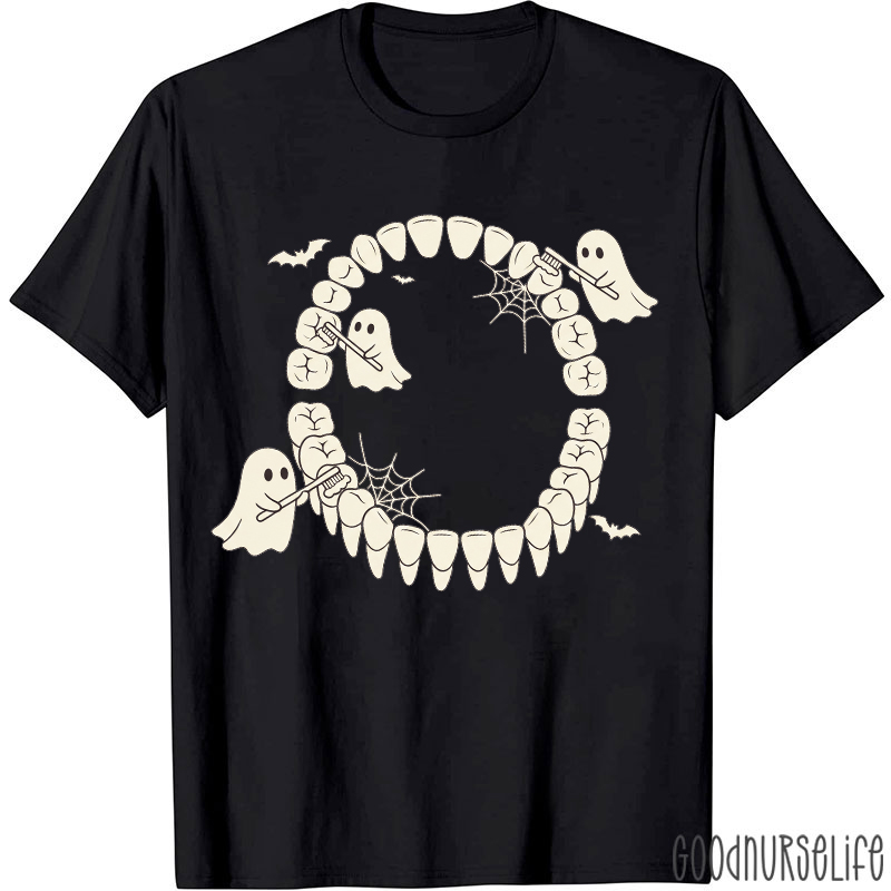 Halloween Ghost Brushing Teeth Dental Nurse T‑Shirt