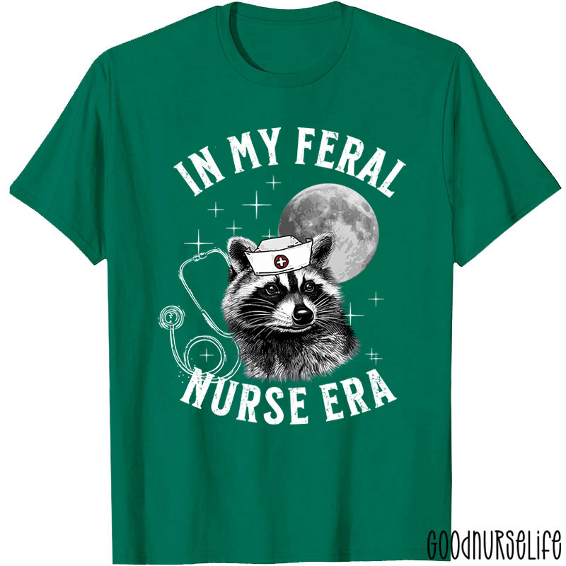 Feral Nurse Retro Raccoon Moon Nurse T-Shirt