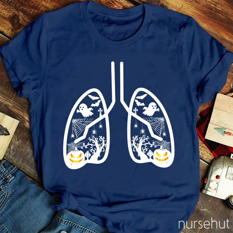 Halloween Pumpkin Lung Nurse T-Shirt