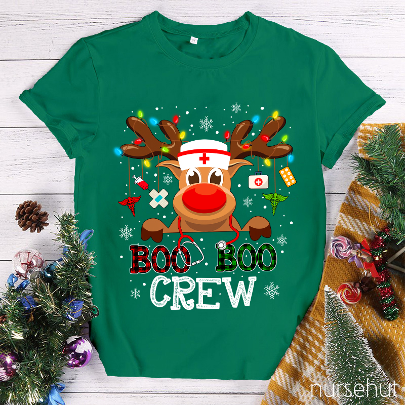 Christmas Reindeer Boo Boo Crew Nurse T-Shirt