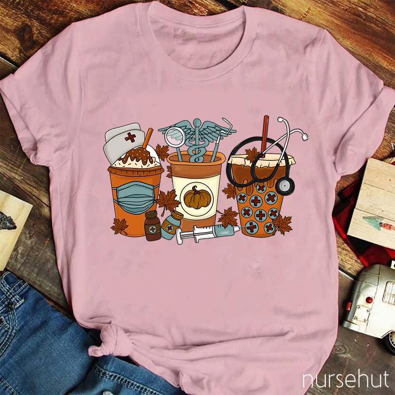 Cute Halloween Fall Coffee Nurse T-Shirt