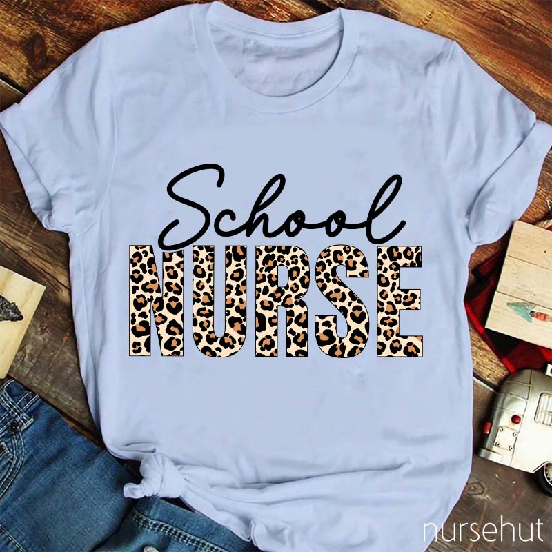Leopard Print School Nurse T-Shirt