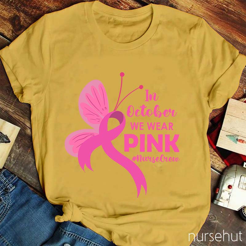 Butterfly Pink Ribbon Nurse T-Shirt