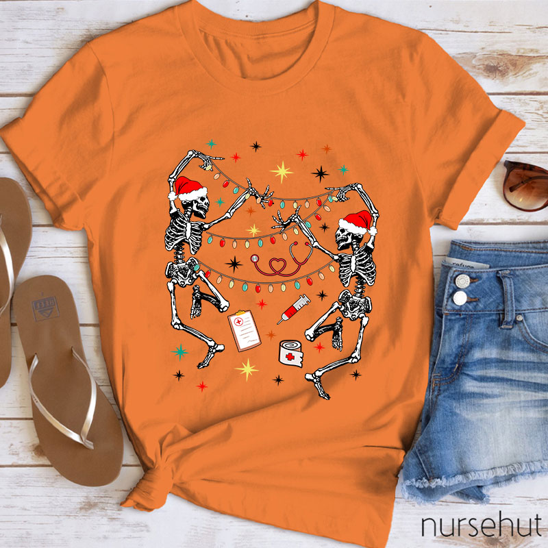 Dancing Skeletons Set Up Christmas Lights Nurse T-Shirt