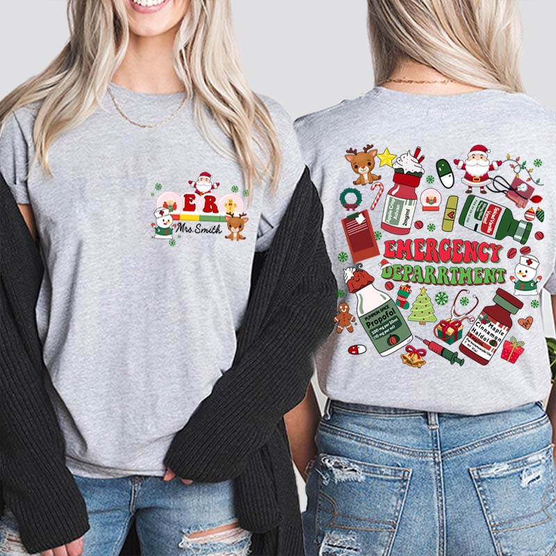 Personalized Where The Magic Of Christmas Happens Nurse Two Sided T-Shirt