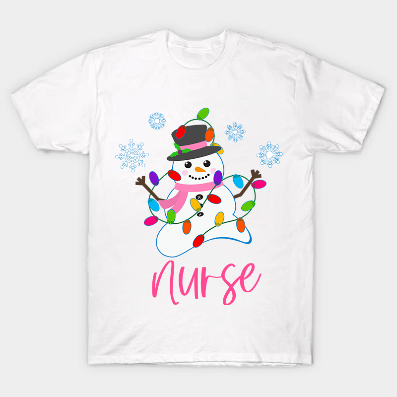 Snowman Playing With Lanterns Nurse T-Shirt