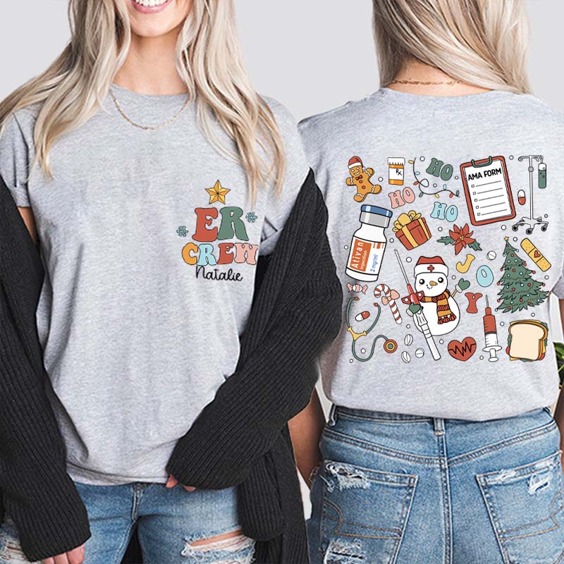 Personalized Ho Ho Ho Christmas Coming Nurse Two Sided T-Shirt