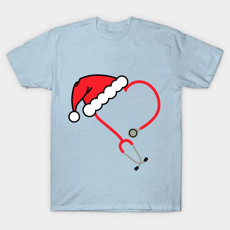 Heart Shaped Stethoscope With Santa Hat Nurse T-Shirt