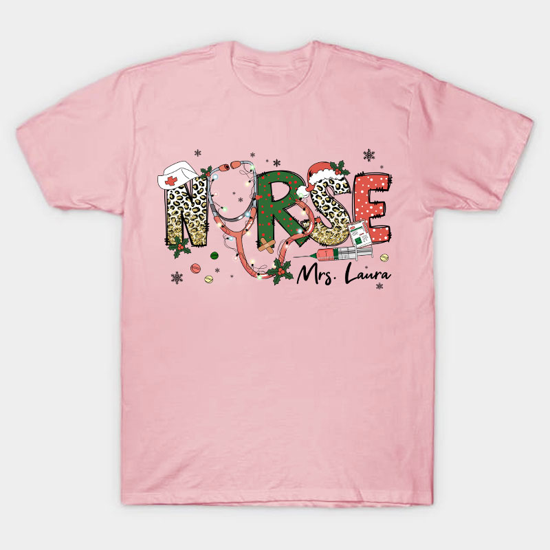 Personalized Name Christmas Crew Nurse T-Shirt