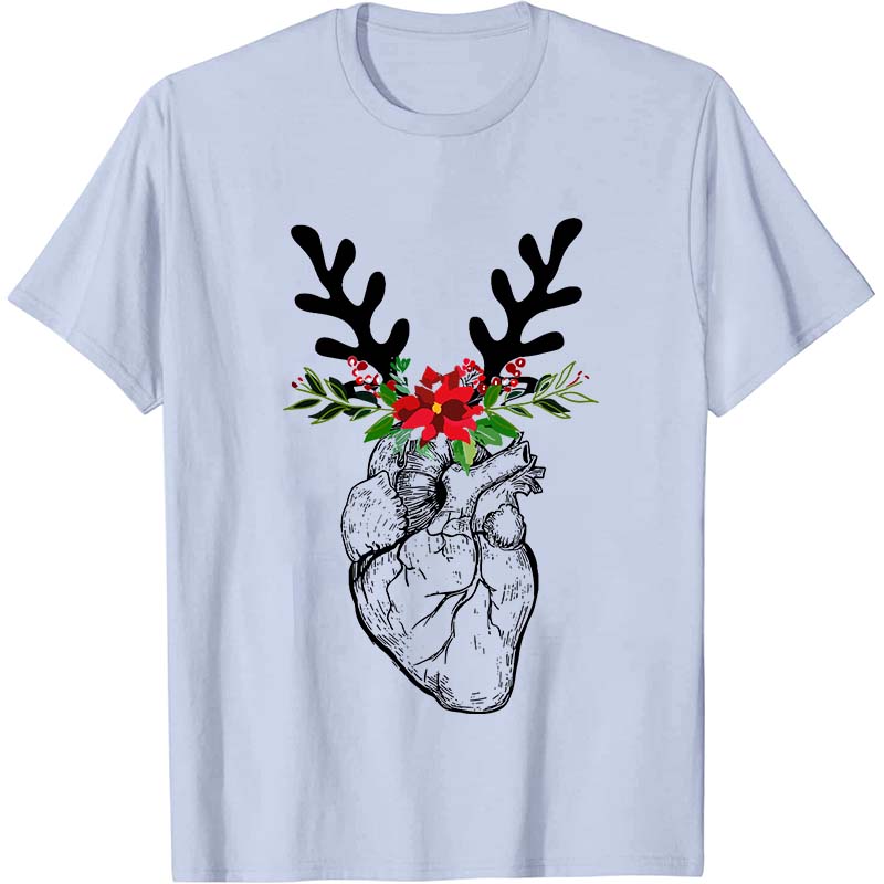 Christmas Deer Heart Nurse T-Shirt