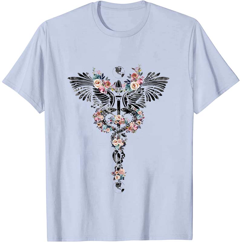 Floral Rod Of Asclepius Nurse T-Shirt