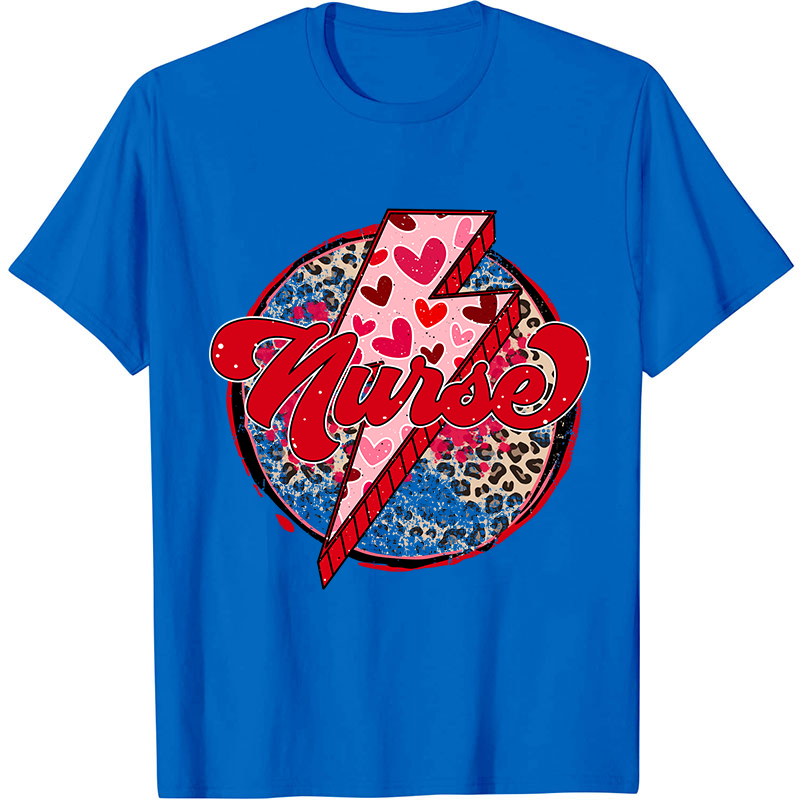 Pink Leopard Lightning Nurse T-Shirt