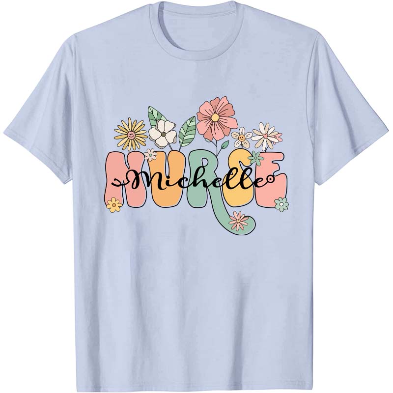 Personalized Name Wildflowers Nurse T-Shirt