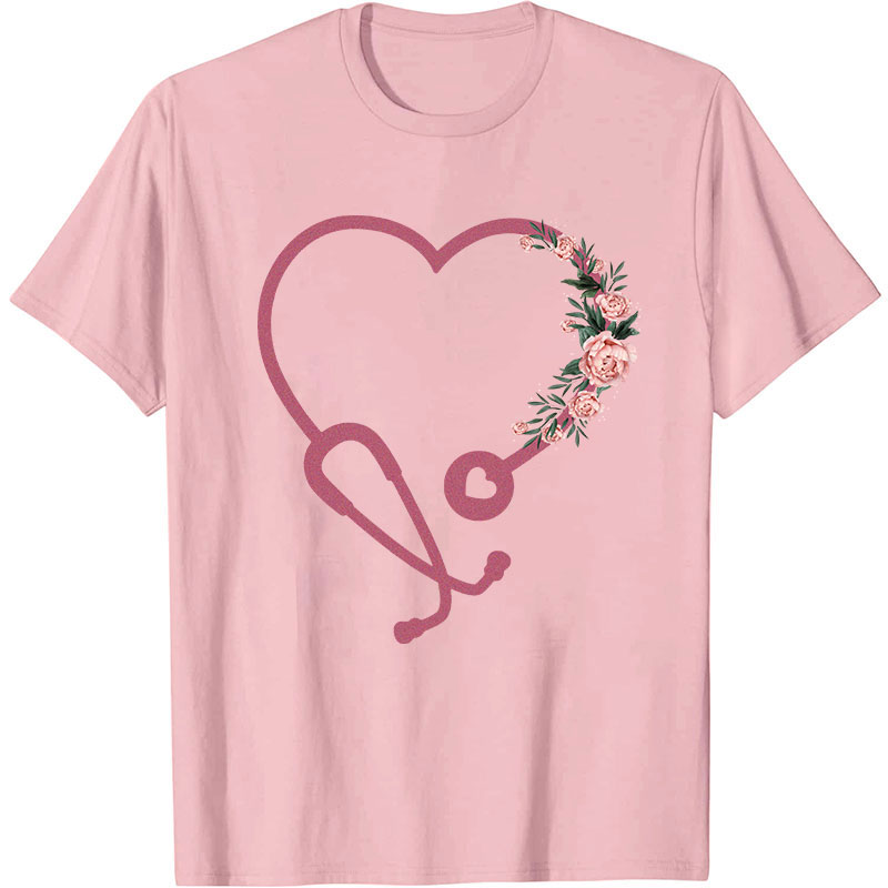 Romantic Rose Stethoscope Nurse T-Shirt