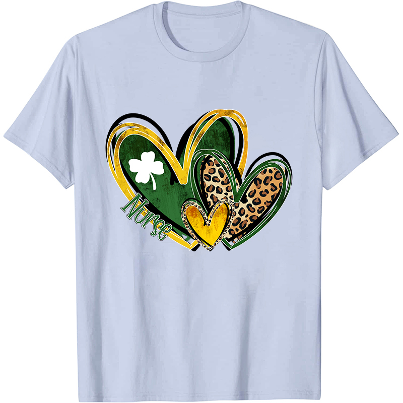 St.Patricks Leopard Heart Nurse T-Shirt